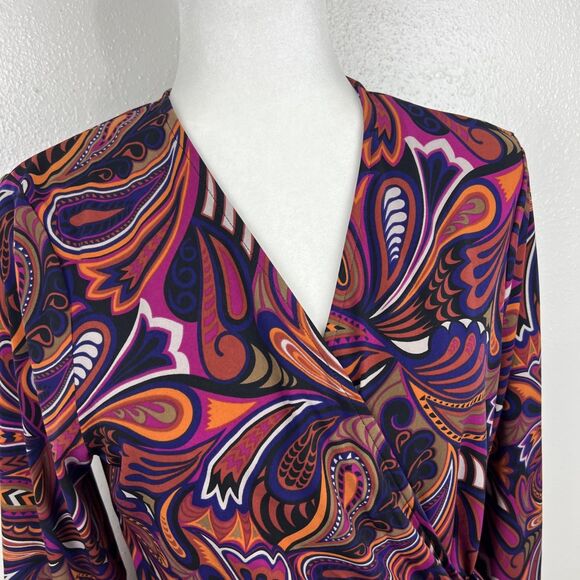 Anne Klein Dress Women 14 Pink African Violet Combo Surplice V-Neck 3/4 Sleeve - Picture 7 of 14